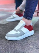 Resim WG Fashion Mp011 Bt Bağcıklı Ortopedik Yüksek/kalın Taban Erkek Sneaker Beyaz/kırmızı 