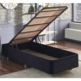 Resim Nironyatak Niron Ela Baza -100 x 200 CM Cm Tek Kişilik Sandıklı Siyah Kumaş Baza 