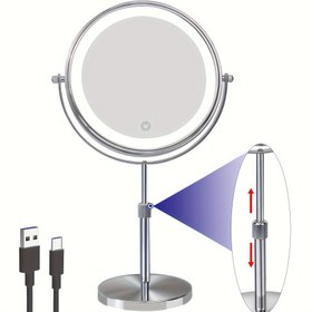 Resim 20.32cm Büyütme Özelliğine Sahip Aydınlatmalı Makyaj Aynası, 3 Işık Rengi, Ayarlanabilir Parlaklık & Yükseklik, 360° Döndürme, Işıklı 10X Büyütme Aynası, Kadınlar İçin LED Makyaj Aynası - Krom 
