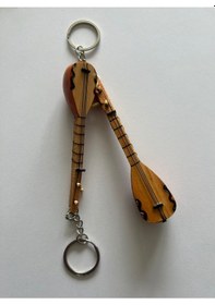 Resim El Yapımı 2 Adet Birden Minyatür Anahtarlık Bağlama Saz Araba Süs 