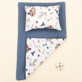 Resim Alt Açma Matı ve Yastık - Çift Taraflı - İndigo Petek - Harry 