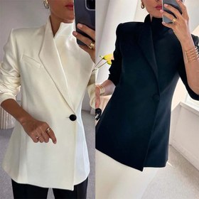 Resim Uzun Kollu Casual Saten Blazer INS Bol Kesim Şık Tek Düğmeli Ceket - Siyah / L 