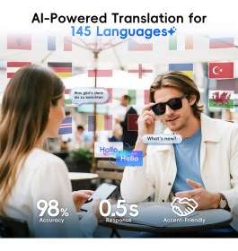 Resim GG23C1 Getd Bluetooth Kulaklıklı Akıllı Gözlük - 2'si 1 Arada Kablosuz Kulaklık + Gözlük | Müzik, Arama, AI Çeviri (Siyah) 
