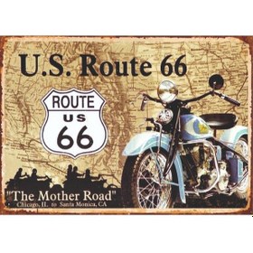Resim Route 66 Retro Ahşap Tablo The Mother Road Ve Motosiklet Temalı Vintage Tasarım 