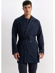 Resim DeFacto Slim Fit Dar Kesim Düğmeli Kemerli Trençkot D5528AX25SPNV253 Lacivert 