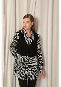 Resim Saklımoda Viskon Kumaş Yelekli Kadın Zebra Gömlek Çok Renkli 