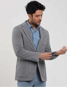 Resim Dufy Gri Erkek Slim Fit Balıksırtı Desenli Mono Yaka Ceket - 104447-gri Gri 