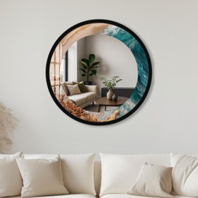 Resim Kıyı Dalgası Cam Tablo Yuvarlak Ayna - Siyah / 80 cm 