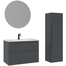 Resim Orka Messina 85 Cm Mat Antrasit Led Banyo Dolabı Takımı Ve Boy Dolabı Antrasit 