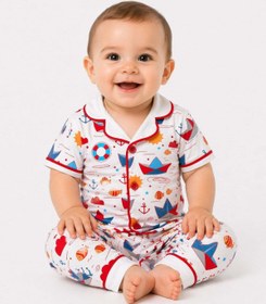 Resim dinamik çocuk Erkek Bebek/Çocuk Deniz Temalı Yazlık Pijama Takımı Kısa Kollu %100Pamuk 6-24ay 3-6yaş 
