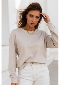 Resim Kadın Bej Pamuklu İnterlock Oversize Sweatshirt Bej 