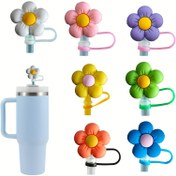 Resim Stanley Kupası için 7/4/3 adet sevimli çiçek pipet kapağı - Toz geçirmez ve sıçrama korumalı silikon pipet başlığı - 6-8mm pipet ile uyumlu - Stanley Kupası için dekoratif aksesuar 