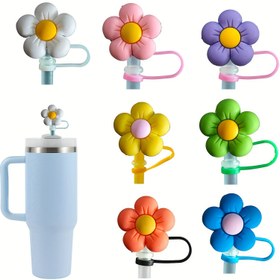 Resim Stanley Kupası için 7/4/3 adet sevimli çiçek pipet kapağı - Toz geçirmez ve sıçrama korumalı silikon pipet başlığı - 6-8mm pipet ile uyumlu - Stanley Kupası için dekoratif aksesuar 