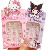 Resim 12 Adet Sevimli Karikatür Temalı Basınçlı Tırnaklar - Kısa Kare Şeker Renk Kawaii Kitty/Kuromi/Melody/Cinnamoroll Sahte Tırnaklar, Canlı 3D Hayvan Tasarımlı 