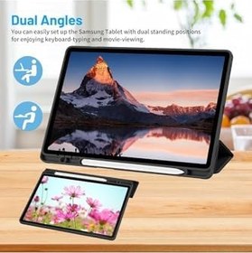 Resim M.TK moveteck Samsung Galaxy Tab S9 Fe 10.9 Kalem Bölmeli Katlanabilir Standlı Yumuşak Silikon X510 (Uyumlu), Koyu Yeşil, Tek Ebat, s9FE-10.9Trifolding-yeşil123 