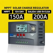Resim 200A MPPT Güneş Şarj Kontrol Cihazı, 12V/24V Otomatik Takip Güneş Paneli Düzenleyici LCD Ekranlı Çift USB Bağlantı Noktası Çoklu Yük Kontrol Modları Zamanlayıcı Ayarı, Jel Kapalı Dolu ve Li Pil için Uygun. Gri (150A, 200A) 