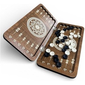 Resim 2026 Tavla Seyahat Mini Mobil Çanta Cep Kamp Piknik Kafe Tavla Seti 24 X 12 Cm Ceviz İnce Desenli 