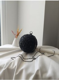 Resim Vivazzaluxe Küre Model Kristal Taşlı Düğün Nişan Gece Kadın Abiye Çanta Siyah 