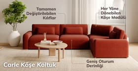 Resim Carle 339 x 210 Köşe Sol Kollu ve Puf - Kadife - Kül Gri / Açık 
