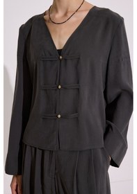 Resim Manuka Modal Geniş Kollu Bluz Antrasit Antrasit 