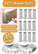 Resim Badem10 Mobilya Kanepe Baza M8 Aparatlı 12'li Set Koltuk Çekyat 15 Cm Krom Metal Yükseltme Ayağı Ayakları 