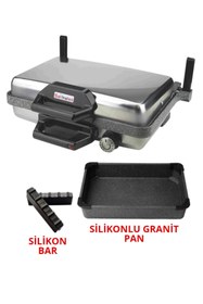 Resim Sermelex Turbo Granit Grill (INOX) Granit Pan Dahil - Silex Bazlama Lahmacun Pizza Izgara Tost Makinesi 