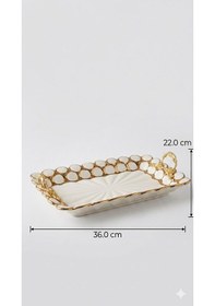 Resim Dikdörtgen Beyaz-gold Sunum Tepsisi 36x22 Cm Çok Renkli 