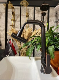 Resim İsaoğlu Yapı Mat Siyah Spiralli Mutfak Bataryası Evye Bataryası Oynar Başlıklı Eviye Bataryası Siyah 