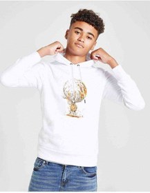 Resim Tshirthane Watercolor Autumn Deer Baskılı Unisex Çocuk Kapüşonlu Beyaz Sweat 