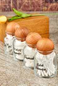 Resim FBZhome 4'lü Top Kapaklı Cam Kulak Pamuğu & Makyaj Pamuğu & Diş Ipi & Pamukluk 300 Ml 