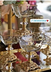 Resim Poncikpazar Karen 6 Parça Gold Döküm Ayaklı Sunumluk Seti Magnolia Dondurmalık Cup Çerezlik Altın 