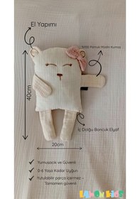 Resim Çocuk Bebek Müslin Uyku Arkadaşı Mimi Ayıcık El Yapımı Büyük Yastık 