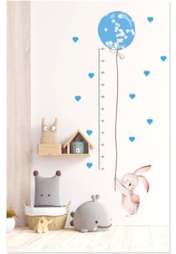 Resim Sevimli Mavi Balonlu Tavşan Boy Ölçer Çocuk Odası Duvar Sticker - 70x42 cm / Renkli / Boy Ölçer 