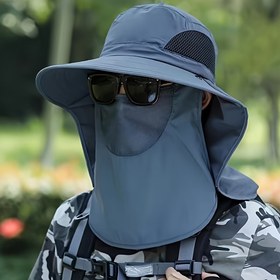 Resim Çıkarılabilir Yüz ve Boyun Kapağı ile Şapka - Balıkçılık, Plaj, Bisiklet için Nefes Alabilen Mesh, Ayarlanabilir Çene Kayışı | Hafif Yazlık Dış Mekan Şapkası | Erkekler & Kadınlar için Dayanıklı Tekstil Kumaş Seyahat Kepi, Plaj Şapkası 