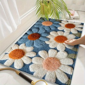 Resim Kaymaz Papatya Desenli Banyo Matı, Makinede Yıkanabilir, Banyo, Yatak Odası ve Mutfak için Uygun, Hem İç Mekan hem de Dış Mekanda Kullanım, İlkbahar ve Yaz Ev Dekorasyonu için İdeal, Anneler Günü ve Mezuniyet Sezonu için Mükemmel Hediye Seçeneği 