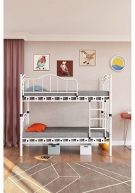 Resim Argimo Belinay Genç Çocuk Odası Metal Ranza ve Karyola 90 x 190 CM Yatak Ölçülü 