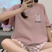 Resim Kadınlar için Tavşan Harf Baskılı Pijama, Çizgili Pantolonlu, İlkbahar ve Yaz Stili, Kısa Kollu Şort, Bayan Ev Giysileri, Rahat ve Konforlu, Dışarıda Giyilebilir, İki Parçalı Takım 