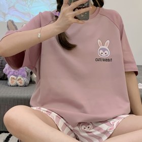 Resim Kadınlar için Tavşan Harf Baskılı Pijama, Çizgili Pantolonlu, İlkbahar ve Yaz Stili, Kısa Kollu Şort, Bayan Ev Giysileri, Rahat ve Konforlu, Dışarıda Giyilebilir, İki Parçalı Takım 