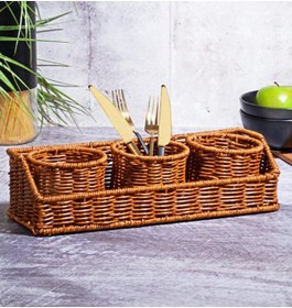 Resim 3 Bölmeli Kaşıklık Plastik Örme Kaşıklık 303 