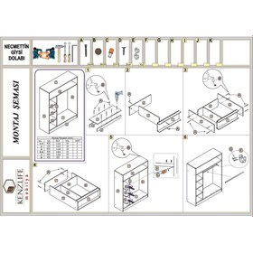 Resim Kenzlife giysi dolabı necmettin 150x120x40 crd gardırop tekerlekli 