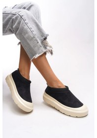 Resim Beyaz Ultra Mini Süet Yarım Bot Içi Kürklü Tüylü Düz Taban Kadın Bot & Bootie Siyah Siyah 