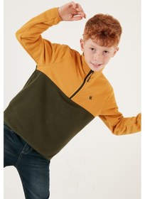 Resim Lela Yumuşak Dokulu Yarım Fermuarlı Renk Bloklu Dik Yaka 2'Li Paket Çocuk Polar 5905004S2 Hardal Haki-Kırmızı Siyah 