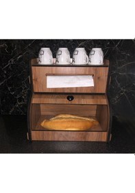 Resim Ekmeklik New Bread Box,Havlu Peçetelik Saklama Gözlü Baharatlık Rafı Dekoratif Demonte Ceviz 