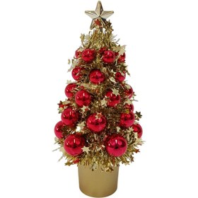 Resim Altın Kırmızı Toplu Çam Ağacı 