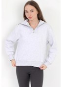 Resim Kadın Karmelanj Pamuklu Yarım Fermuarlı 3 İp Şardonlu Sweatshirt - 2512 Kar Melanj 