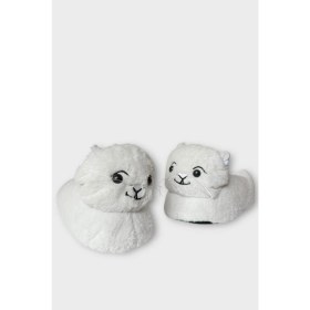 Resim Liger Kadın Kedi Figürlü Peluş Panduf Beyaz Tekstil Malzeme Sevimli Tasarım 