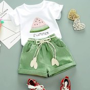 Resim Kızlar için Yaz İki Parça Seti: Su Erdemi Baskılı Kısa Kollu T-Shirt ve Yeşil Şortlar Beyaz Çiçeklerle - Rahat Yaka, Esnek Pamuk Karışımı, Gençler İçin Sevimli Kıyafet, Rahat Yazlık Giyim | Oyuncağa Uygun Tasarım | Su Erdemi Baskılı Gömlek, Yaz Şortları, Dış Mekan İçin 