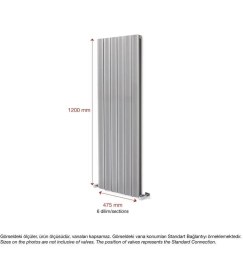 Resim Hammam 1200 x 475 mm Amber Dikey Gümüş Gri Alüminyum Radyatör Standart Bağlantı 