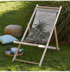 Resim Renkli Manzara Tasarımlı Katlanır Şezlong Ahşap Fırınlanmış Gürgen Ağacı, Süet Kumaş Çok Renkli 