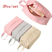 Resim [3 parçalı Seyahat Paketleme Organizatör Seti] 3 parçalı Kumaş Paketleme Organizatör Seti, Taşınabilir Seyahat Kozmetik Çantası, İç Çamaşırı ve Çorap Depolama Pocu, El Yıkamalı, Dark Gri, Pembe, Açık Kahverengi Renklerde Seyahat için 